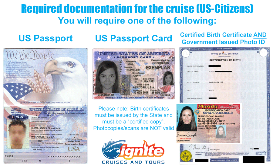 Required Documentation for US Citizens. You will require one of the following: Passport, Passport Card, or Certified Birth Certificate AND Government issued Photo ID